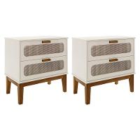 Kit 2 Mesas De Cabeceira Santorini 2 Gavetas 60 Cm Off White - Off White - 1