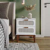 Mesa De Cabeceira 2 Gavetas Santorini Branco 45 Cm Com Tela Indiana - Branco - 1