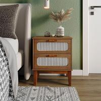 Mesa De Cabeceira 2 Gavetas Santorini Amêndoa 45 Cm Com Tela Indiana - Bege - 1