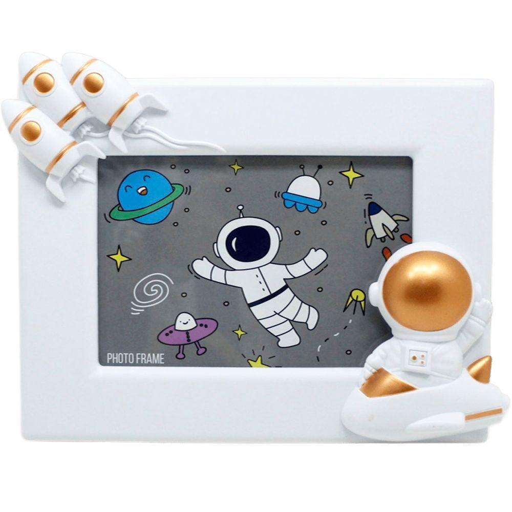 Porta Retrato Moldura Espacial Astronauta Branco Foguete 3d - 1