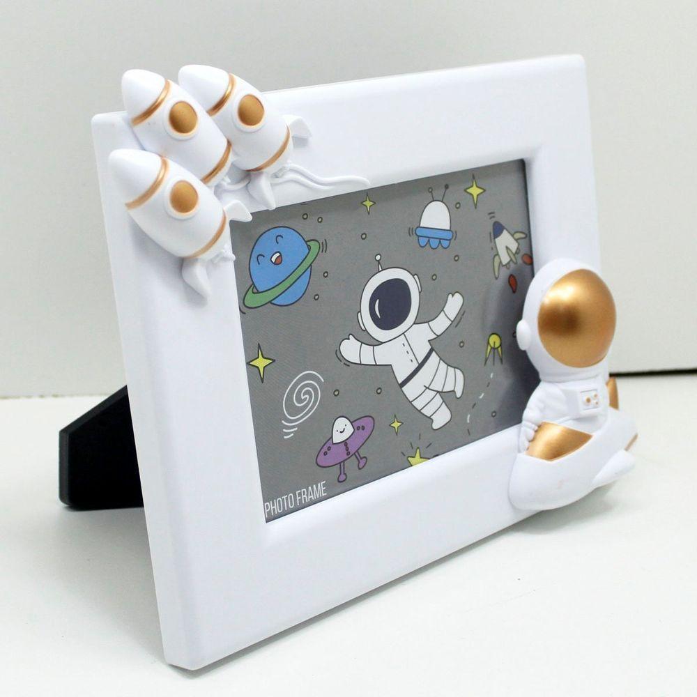 Porta Retrato Moldura Espacial Astronauta Branco Foguete 3d - 2