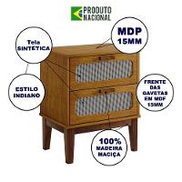 Mesa De Cabeceira 2 Gavetas Santorini Nature 45 Cm Palhinha Indiana - Bege - 2
