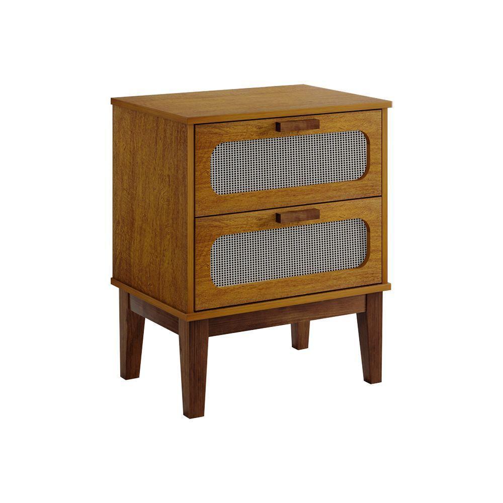 Mesa De Cabeceira 2 Gavetas Santorini Nature 45 Cm Com Tela Indiana - Bege - 3