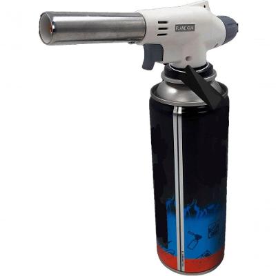 Kit Refil Gás De 400ml E Isqueiro Maçarico Branco Culinário