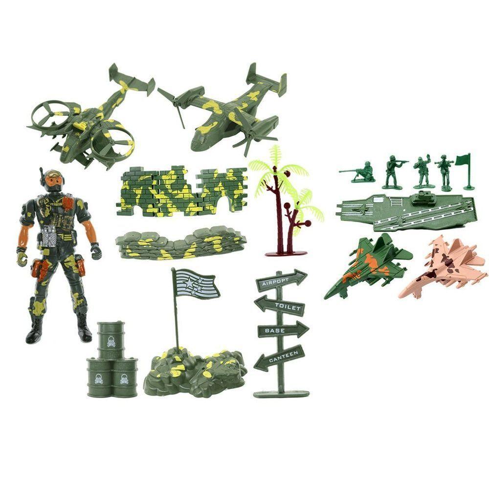 Kit Brinquedos Veículos Militares Soldados Miniatura 20 Peças - 1