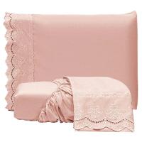 Jogo De Lençol King Bordado Ingles Micropercal 300 Fios Toque De Algodão 3 Peças - Rose - 1