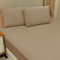 Jogo De Lençol Queen Bordado Ingles Micropercal 300 Fios Toque De Algodão 3 Peças - Chocolate - 2