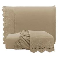 Jogo De Lençol King Bordado Ingles Micropercal 300 Fios Toque De Algodão 3 Peças - Chocolate - 1
