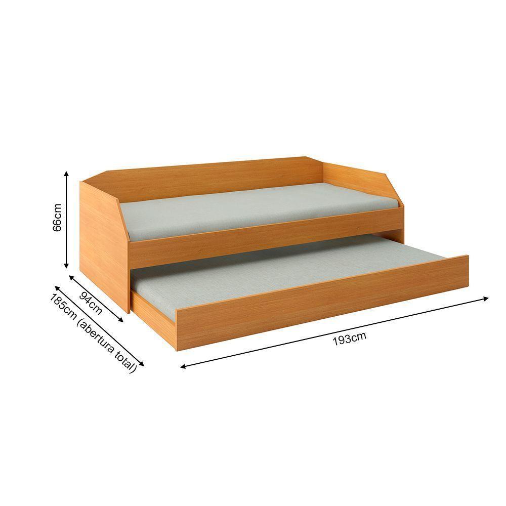 Bicama Solteiro Duo Com Cama Auxiliar Em Mdf Premium Nature Com 2 Colchões - 3