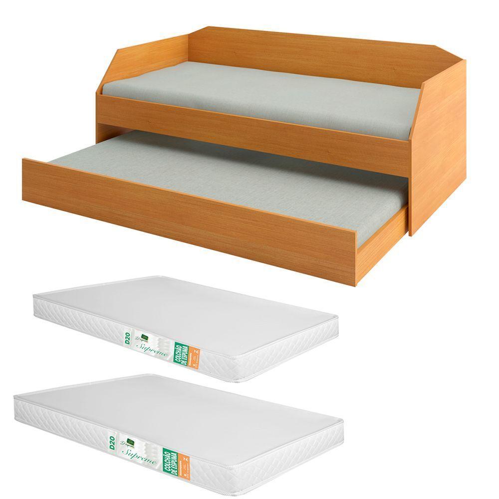 Bicama Solteiro Duo Com Cama Auxiliar Em Mdf Premium Nature Com 2 Colchões - 5