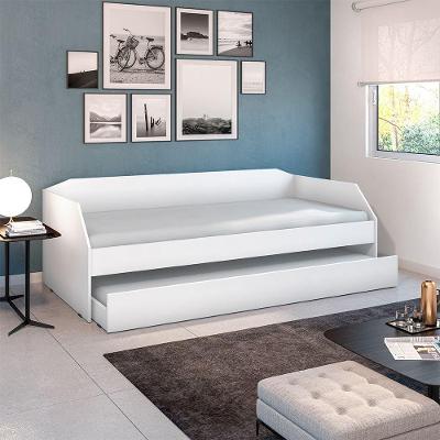 Bicama Solteiro Duo Luxo Com Cama Auxiliar Em Mdf Premium Branco