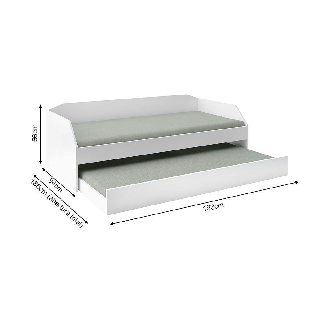 Bicama Solteiro Duo Luxo Com Cama Auxiliar Em Mdf Premium Branco Com 2 Colchões - 5