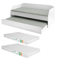 Bicama Solteiro Duo Luxo Com Cama Auxiliar Em Mdf Premium Branco Com 2 Colchões - 3
