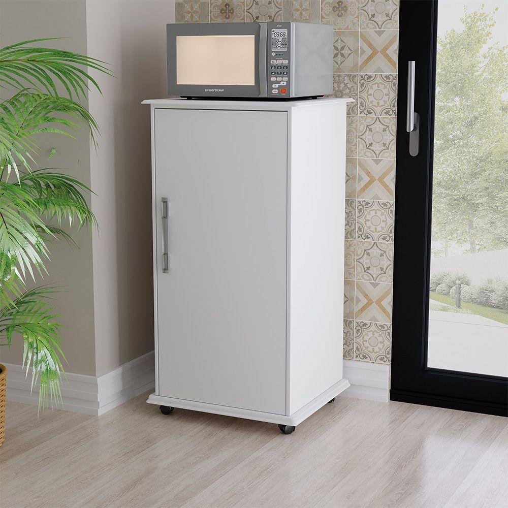 Balcão Aparador Multiuso Vitória Com Rodízios Branco - 1