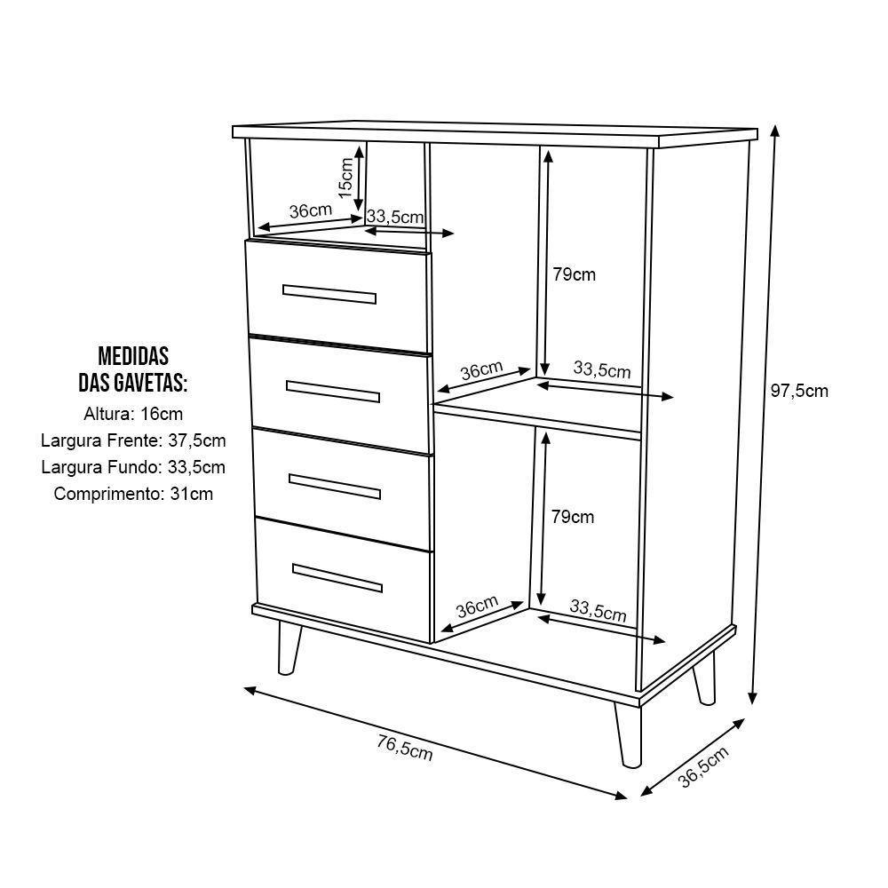 Balcão Aparador Multiuso ômega Com 4 Gavetas Freijó - 2