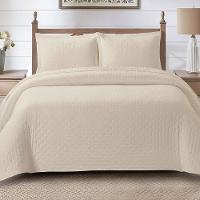 Kit Cobre Leito Colcha Casa Scarpa Anabela Queen Dupla Face Texturizado Percal 300 Fios 3 Peças - Bege - 100% Poliéster - 2