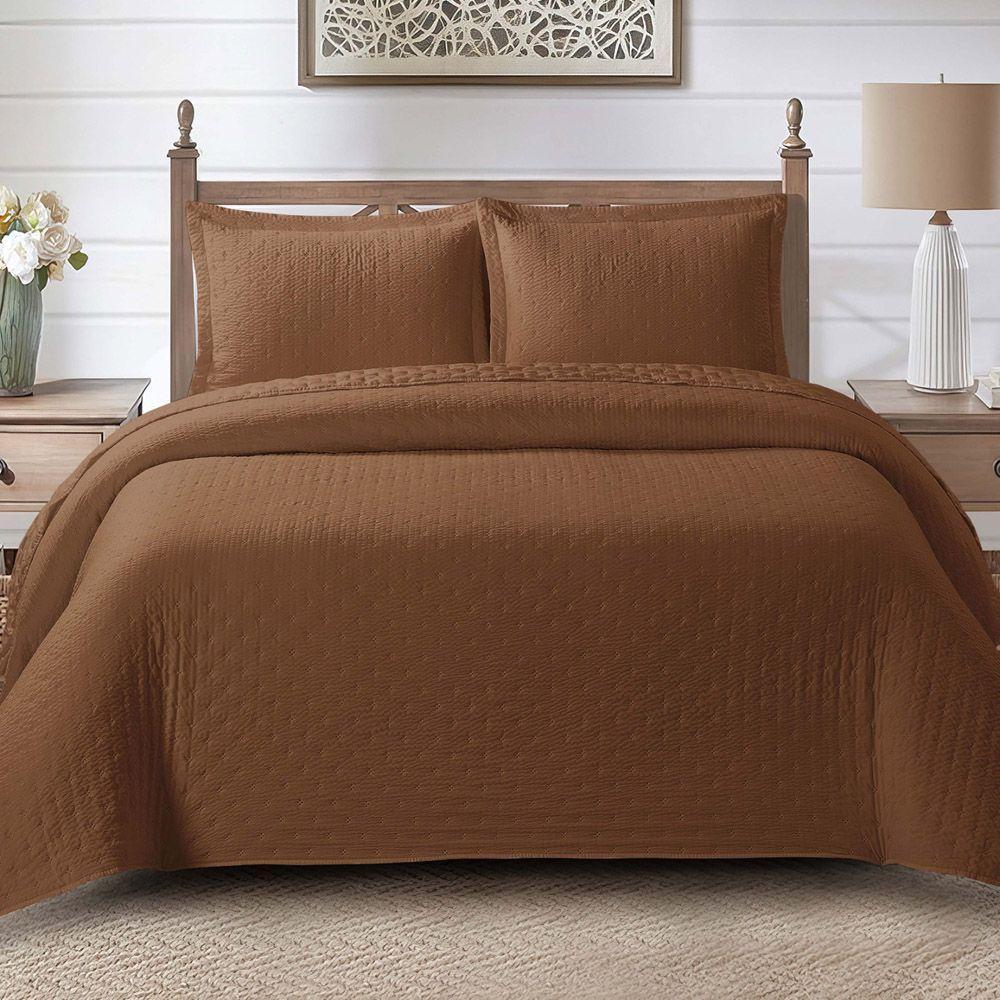 Kit Cobre Leito Colcha Casa Scarpa Anabela Queen Dupla Face Texturizado Percal 300 Fios 3 Peças - Castor - 2