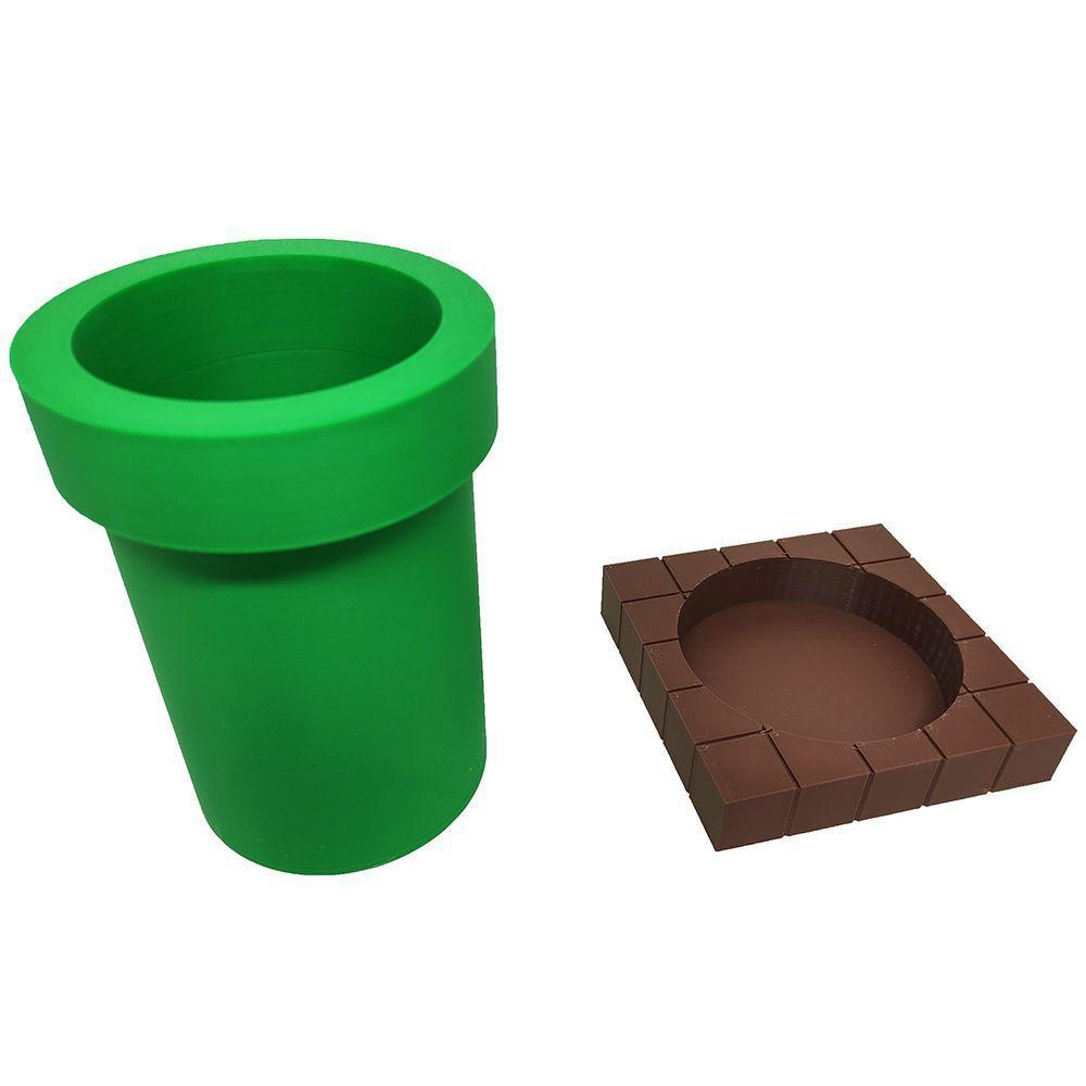 Kit Cano E Cubo Porta Objetos Caneta 3d Mario Gamer Mesa Escritório Geek - 4