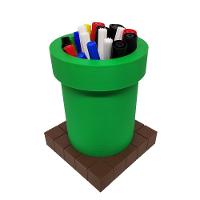 Kit Cano E Cubo Porta Objetos Caneta 3d Mario Gamer Mesa Escritório Geek - 3