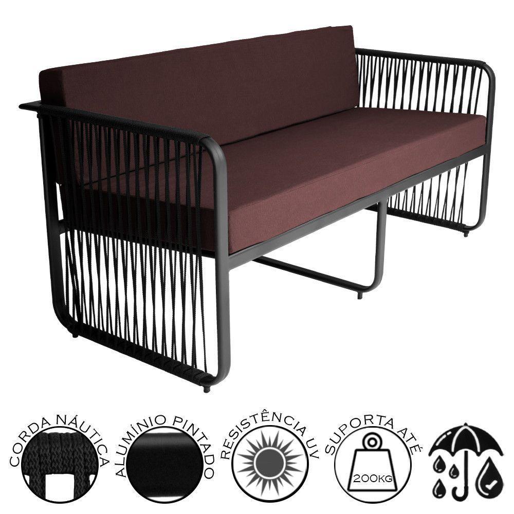 Namoradeira área Externa Alumínio Corda Náutica Santiago Preto-marrom - 3