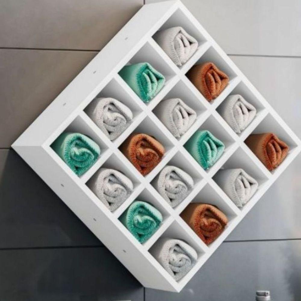 Suporte Porta Toalha Luiza Com 16 Nichos Toalheiro Multiuso branco - 2