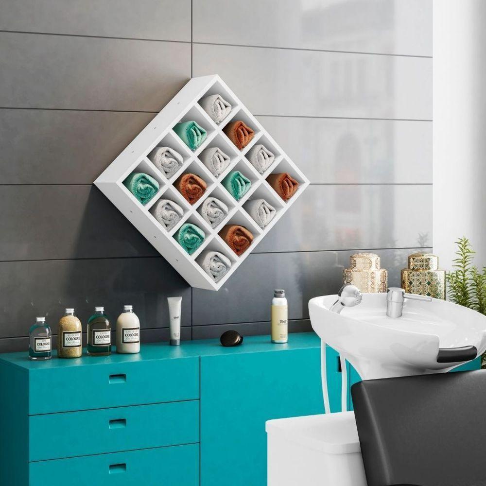 Suporte Porta Toalha Luiza Com 16 Nichos Toalheiro Multiuso branco - 4