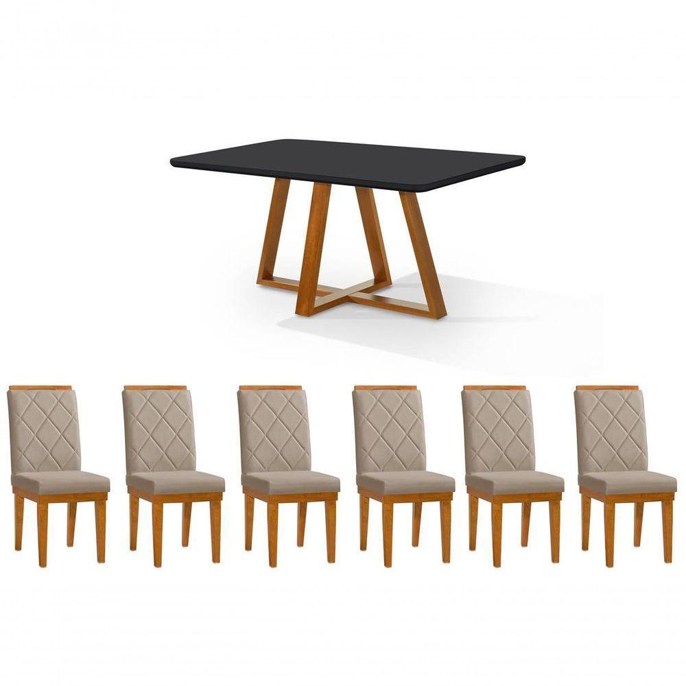 Mesa De Jantar Bela Retangular Pés Madeira Tampo Com Vidro - 3