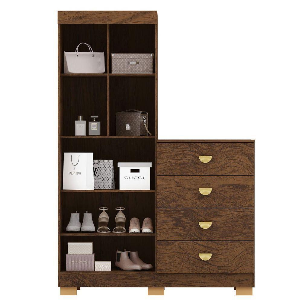 Cômoda Guarda-roupa Com 4 Gavetas E 5 Prateleiras Cristine Imbuia - 2