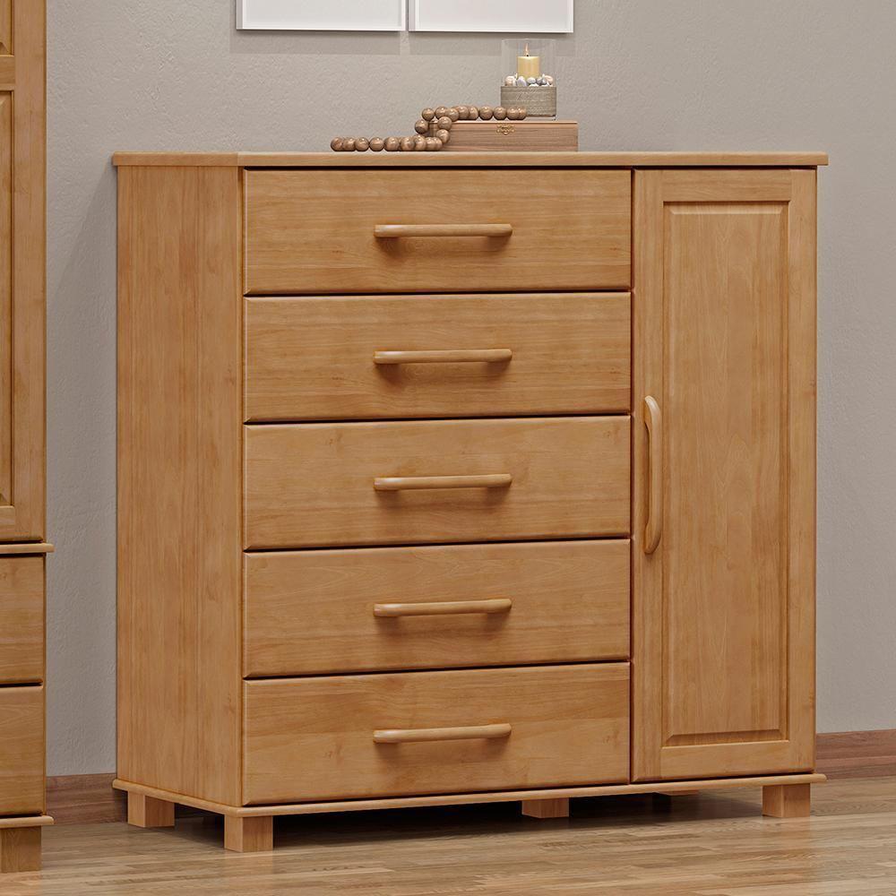 Comoda 5 Gavetas 1 Porta Madeira Maciça 125 Cm 2251 Freijo Milani Store - 9