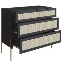 Cômoda 3 Gavetas Oslo Artesano 93 Cm (largura) Em Mdp Nero Palha Sintética Bege Pé Metal Dourado - 2