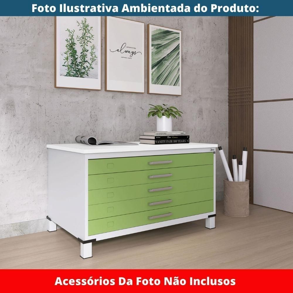 Mapoteca 5 Gavetas Pandin 120 Cm (larg) Inmetro Tampo Mdp Branco Estrutura Aço Cinza Gavetas Verdes - 6
