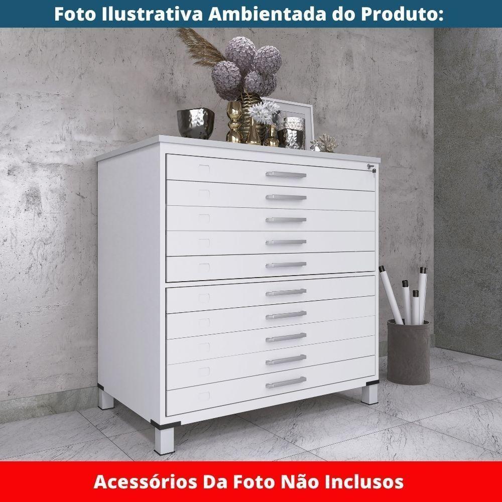 Mapoteca 10 Gavetas Pandin 120 Cm (larg) Inmetro Tampo Mdp Cinza Estrutura E Gavetas Em Aço Branco - 5