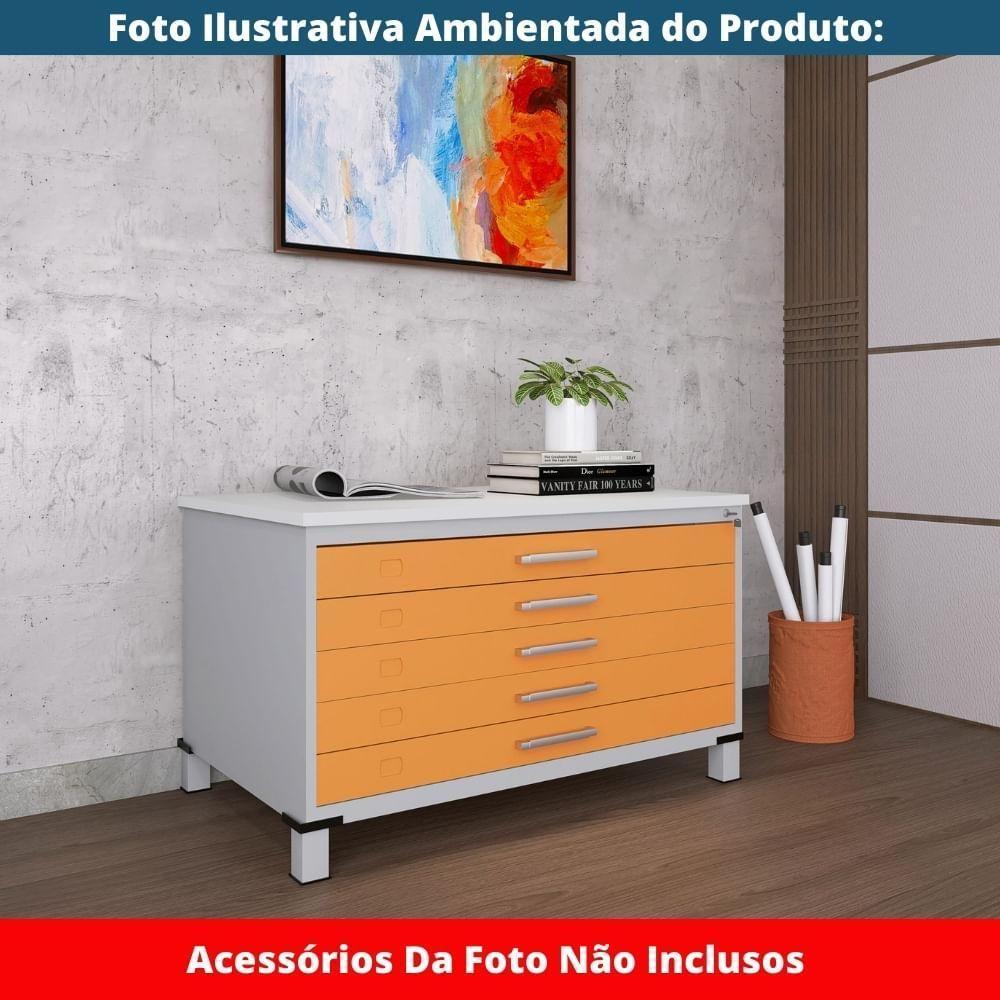 Mapoteca 5 Gavetas Pandin 120 Cm (larg) Inmetro Tampo Mdp Branco Estrutura Aço Cinza Gaveta Laranja - 6