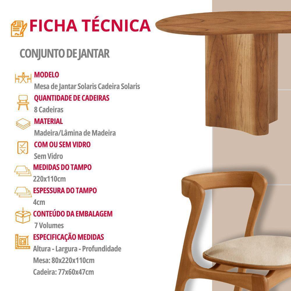 Mesa De Jantar Soláris 220cm Madeira Tampo Laminado Orgânico Linho Off/Imbuia Nat. - 6