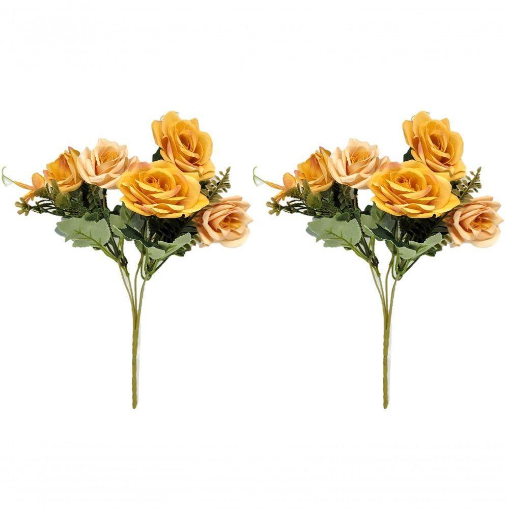 Jogo Buquê Mini Rosas Pêssego 5 Flores 2 Un - 1