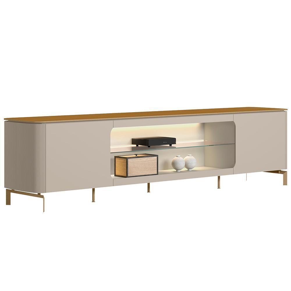 Rack Para Sala De Estar Tv 85 Pol Com Led Elysia L05 Tauari Off White Fosco - Lyam Decor - 1