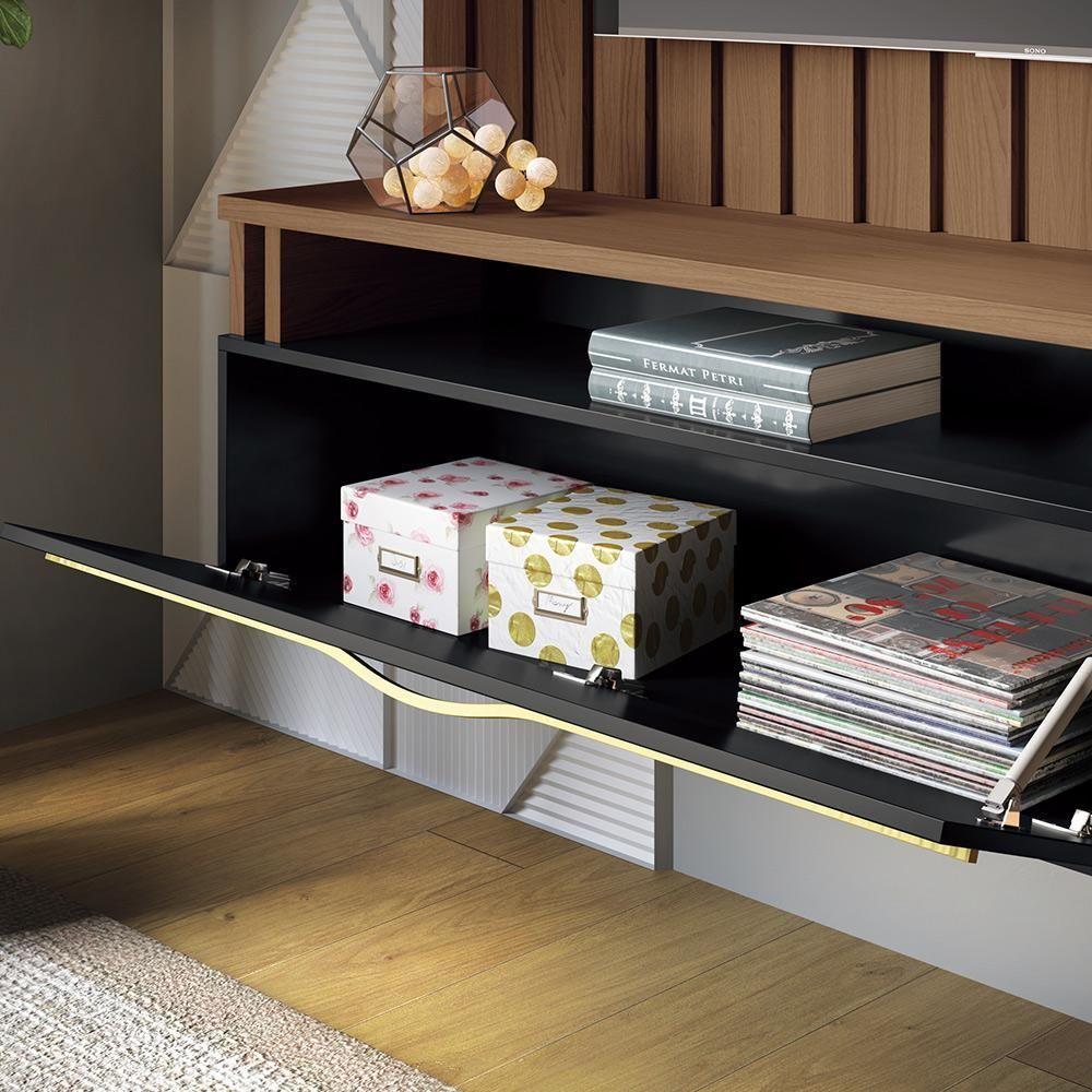 Painel Para Tv 55 Pol Ripado Com Bancada Suspensa Blanc B01 Castanho Preto - Lyam Decor - 7