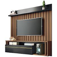Painel Para Tv 55 Pol Ripado Com Bancada Suspensa Blanc B01 Castanho Preto - Lyam Decor - 1