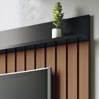 Painel Para Tv 55 Pol Ripado Com Bancada Suspensa Blanc B01 Castanho Preto - Lyam Decor - 5