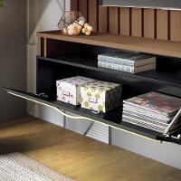 Painel Para Tv 55 Pol Ripado Com Bancada Suspensa Blanc B01 Castanho Preto - Lyam Decor - 7