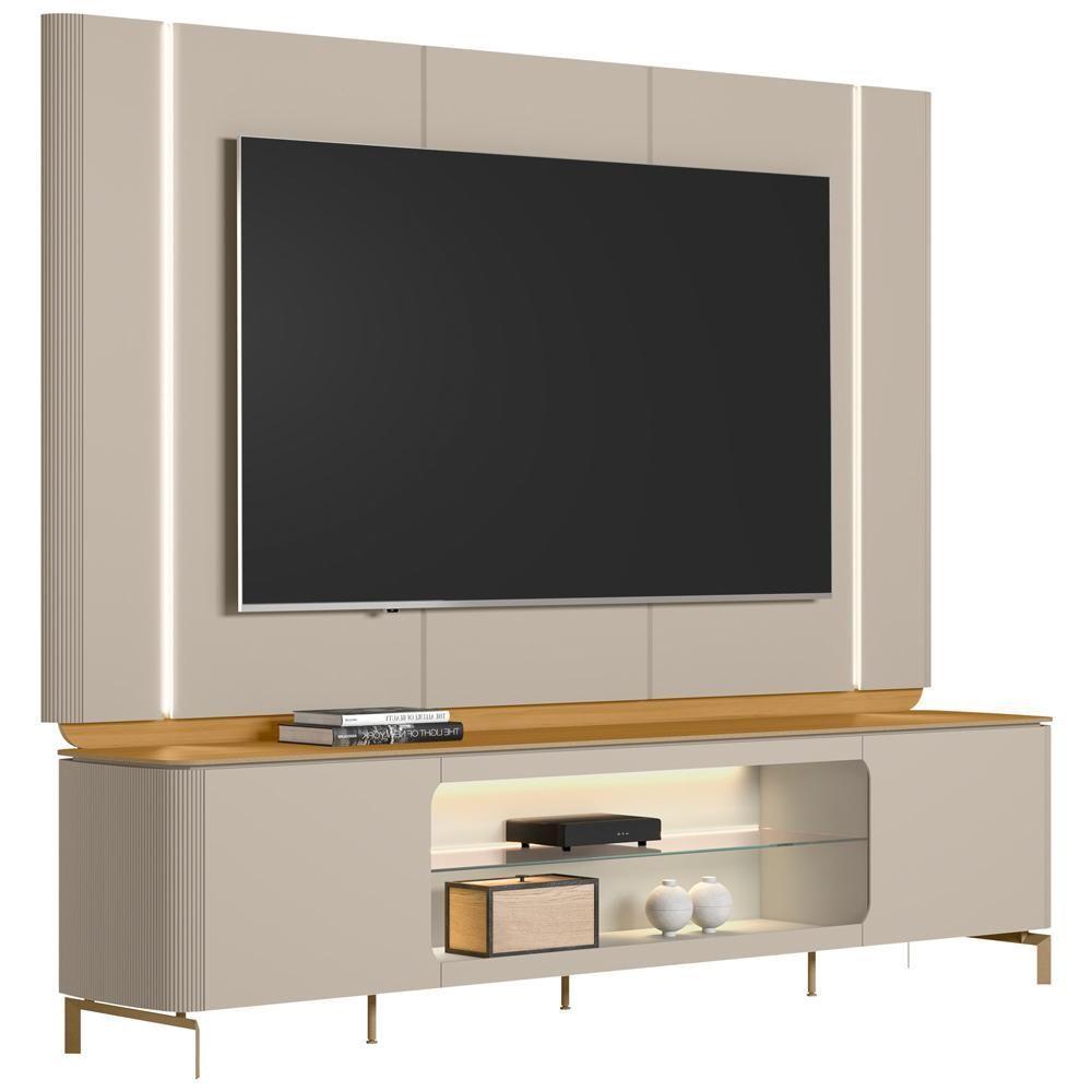 Rack Para Sala Com Painel Para Tv 70 Pol Elysia L05 Tauari Off White Fosco - Lyam Decor - 1