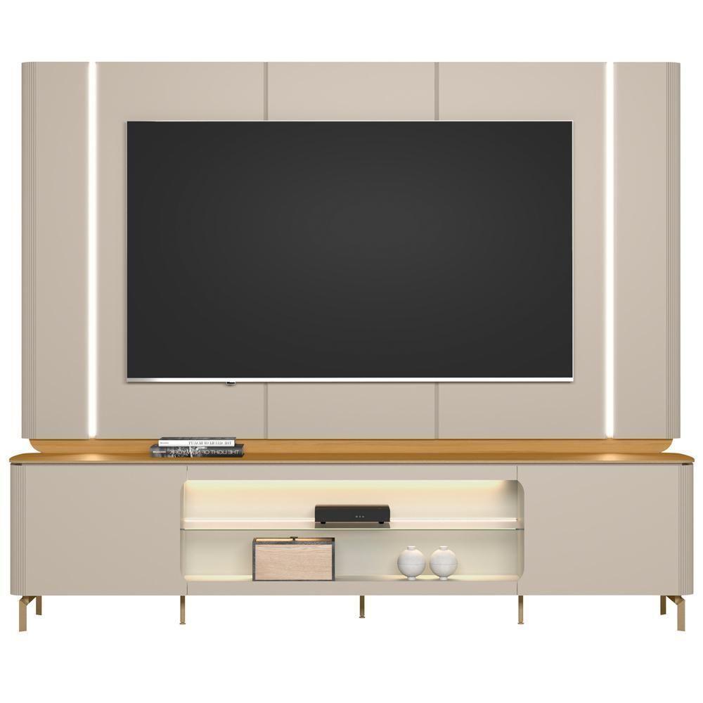 Rack Para Sala Com Painel Para Tv 70 Pol Elysia L05 Tauari Off White Fosco - Lyam Decor - 3