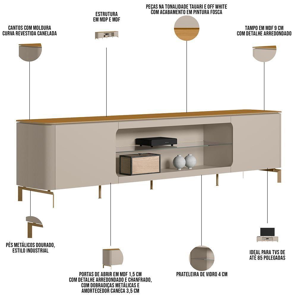 Rack Para Sala Com Painel Para Tv 70 Pol Elysia L05 Tauari Off White Fosco - Lyam Decor - 5
