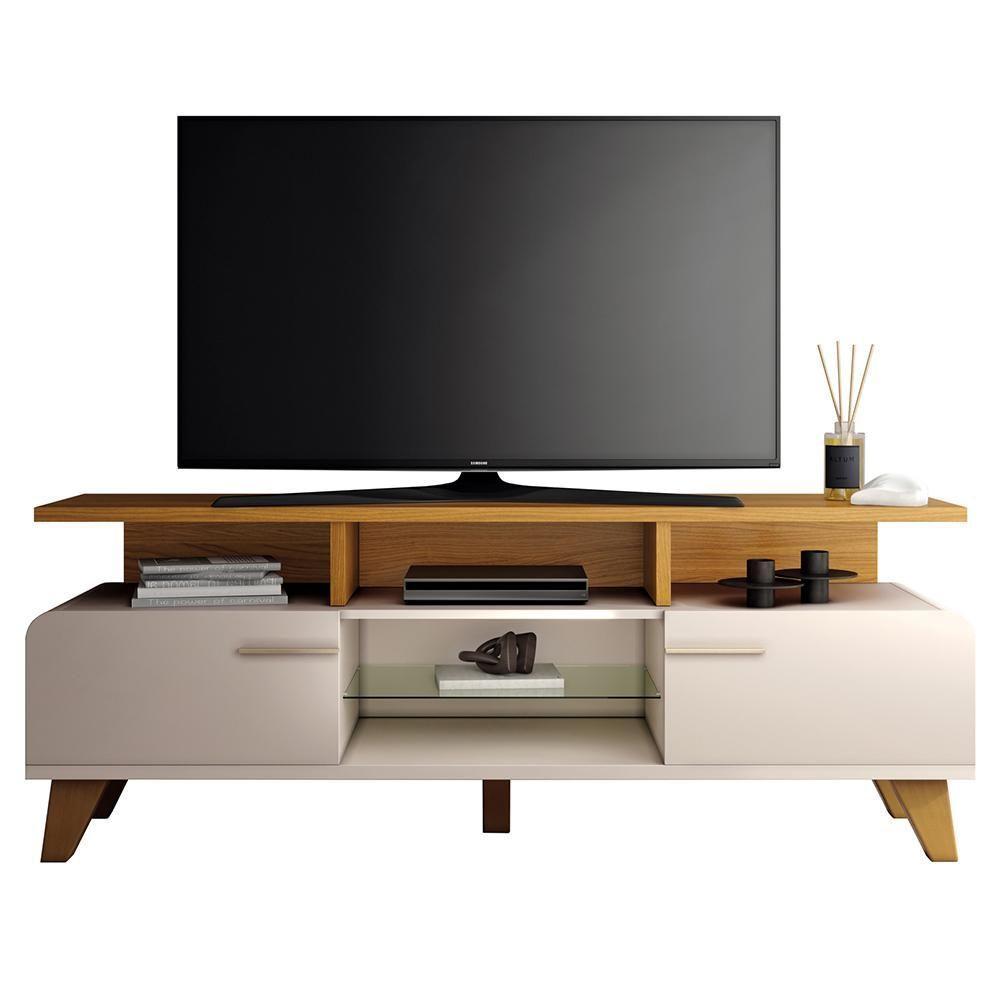 Rack Para Sala De Estar Tv 60 Pol Orgânico 160cm émile B01 Off White Cinamomo - Lyam Decor - 1