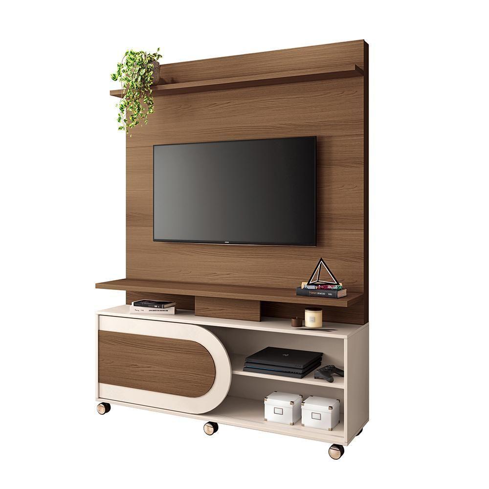 Home Theater Decorativo Globo C/rodízios Para Tv Até 55 Polegadas Castanho/off White G26 Gran Belo - 1