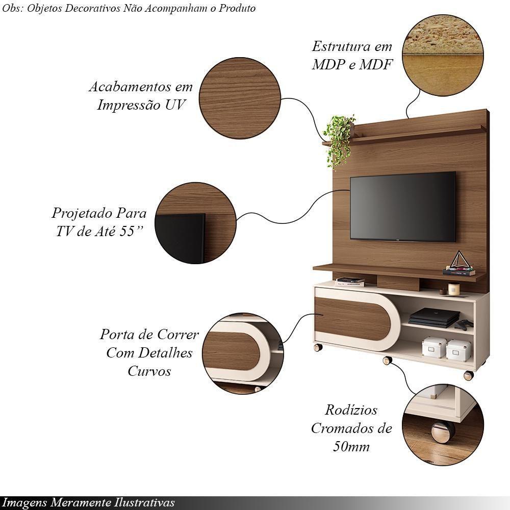 Home Theater Decorativo Globo C/rodízios Para Tv Até 55 Polegadas Castanho/off White G26 Gran Belo - 3