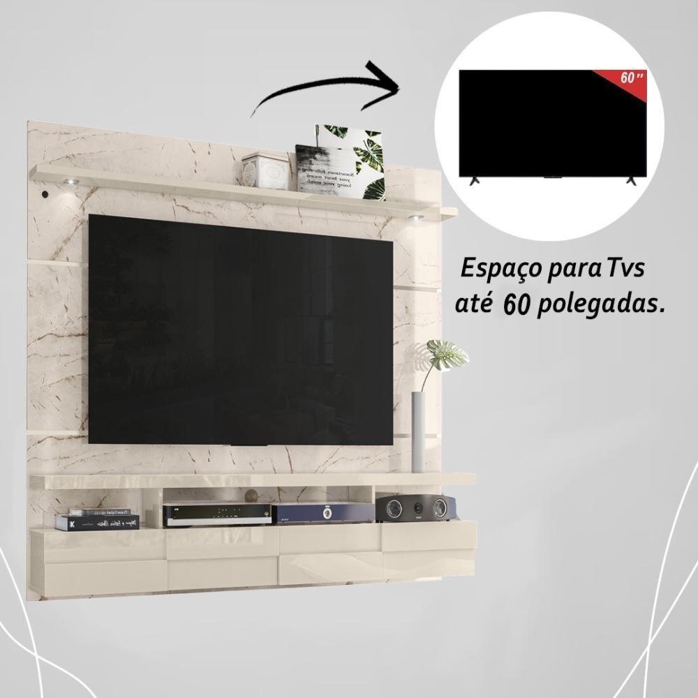 Painel Bancada Suspensa Com Led Tvs Até 60 Polegadas Lana 1.8 - Calacata-off White - 3