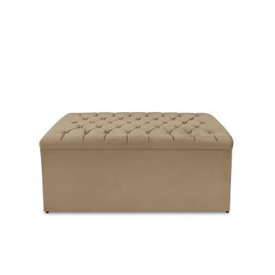Calçadeira Baú Estofada Dunas Queen 160 Cm - Veludo Bege Escuro