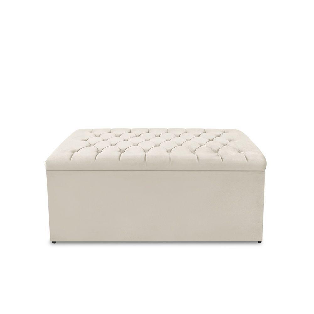 Calçadeira Baú Estofada Dunas Casal 140 Cm - Veludo Bege Claro - 1