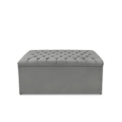 Calçadeira Baú Estofada Dunas Queen 160 Cm - Veludo Cinza Grafite